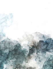 Watercolor painted background with blots and splatters. Brush stroked painting. 2D Illustration.