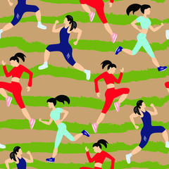Sport, health, women vector seamless pattern. Concept for wallpaper, wrapping paper, cards, print 