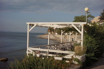 Summer cafe with sea view, a cozy cafe