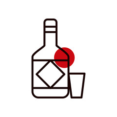 Mexican tequila bottle and cup half line half color style icon vector design