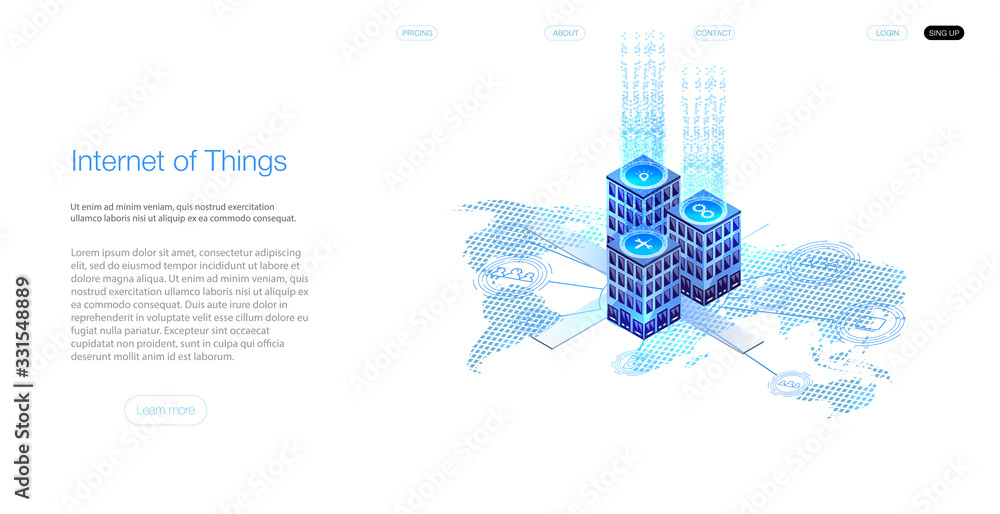 Poster internet of things (iot) and networking concept for connected devices. spider web of network connect
