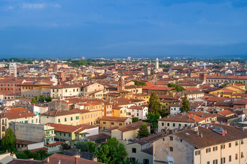 Fototapeta premium Pisa old town aerial cityscape at sunset light. Toscana province, Italy.