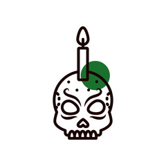 Mexican skull with candle half line half color style icon vector design