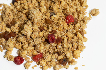 Muesli on a white background close-up