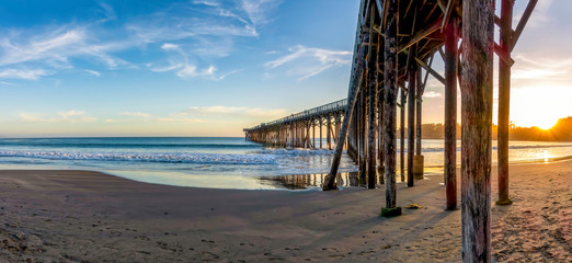 Panorama of Pier, Pylons at Sunset 