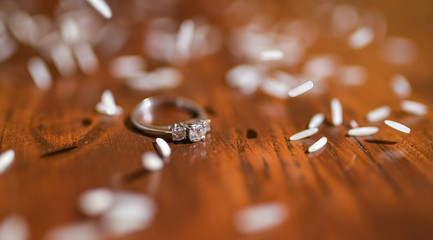 Diamond wedding ring. Close up.