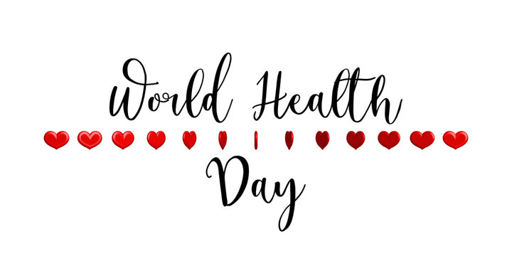 World health day 7 April concept poster, banner, greeting card. Medicine, healthcare vector illustration with rotated 3d red hearts on white background.