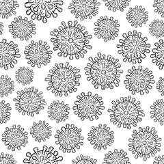 Coronavirus COVID-19 cells seamless pattern vector illustration. Virus bacteria background isolated on white
