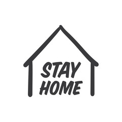 Stay home doodle illustration. Quarantine isolation house icon. Pandemic coronavirus prevention campaign.