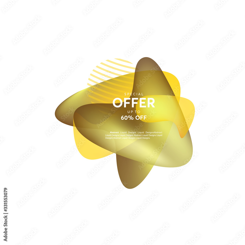 Wall mural abstract gold liquid shape. fluid design, abstract modern graphic elements. dynamical colored forms 