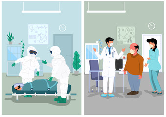 Medical Illustration of Doctor's Office and Hospital - Colored View of Current Medical Practice, vector