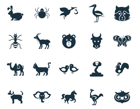 animal icon set with dog with cock owl and camel icons