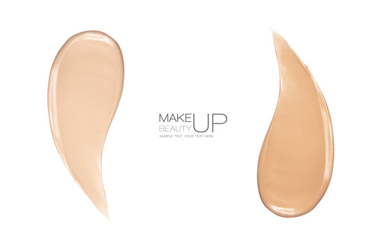 Liquid foundation color swatches with copy space. Advertising template design with sample text