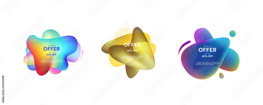Wall mural set of abstract liquid shape. fluid design, abstract modern graphic elements. dynamical colored form