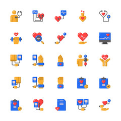 Set of Hearth Test Cardio flat style icon - vector