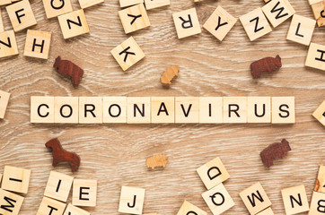 The word "Coronavirus" spelt out with letter tiles on the wooden background