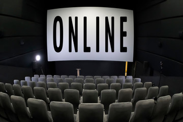 Expanding your business online. Quarantine concept. Watch online background. Cinema with empty...