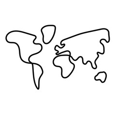 Hand-drawn map of World. Solid thick vector line