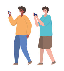 Boys with smartphones vector design