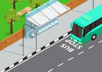 Isometric bus stop illustration