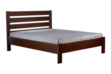 Comfortable wooden bed isolated on white background