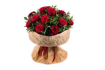 Fresh, lush bouquet of colorful flowers for present isolated on white background. Wedding bouquet...