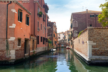 Fototapeta na wymiar View to Venetian canal rio dei Muti from Fondamenta Gosparo Contarini, Venice, Italy