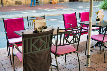 Restaurant tables outdoor, tourism concept abstract