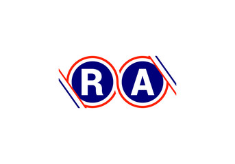 Two Overlapping Circles Forming the Letters RA in White on a Blue Background