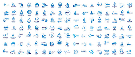 Water Splash Vector And Drop Logo Set - Isolated On White. Vector Collection Of Flat Water Splash and Drop Logo. Icons For Droplet, Water Wave, Rain, Raindrop, Company Logo And Bubble Design