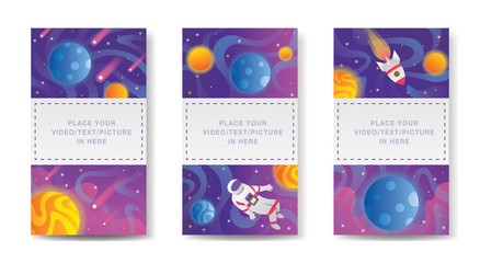 Outer space vector. Flat style rocket. Planets in the univers
