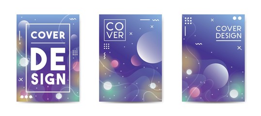 Outer space futuristic cartoon background, cover, brochure template. Vector illustration
