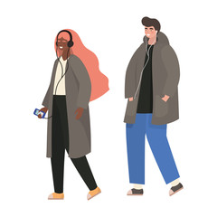 Girl and boy with smartphones vector design