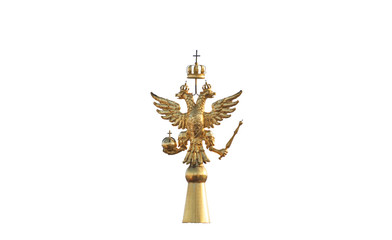 Golden two headed eagle on the top spire of the Moscow Kremlin. The official coat of arms of Russia...