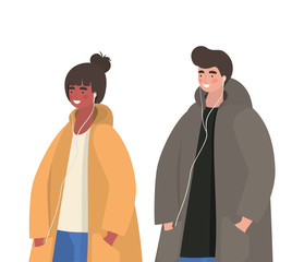 Girl and boy with smartphones vector design