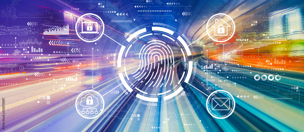 Poster fingerprint scanning theme with abstract high speed technology pov motion blur