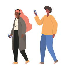 Boy and girl with smartphones vector design