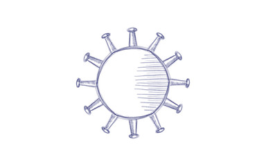 computer drawing of a blue coronavirus stylized as a pencil on a white background