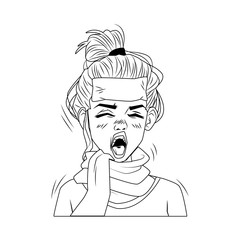 sick woman with fever symptoms of covid19