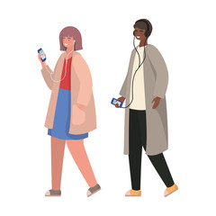 Girl and boy with smartphones vector design