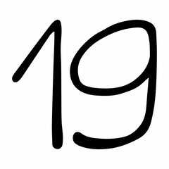 Number Nineteen. Illustration isolated on a white background. 19