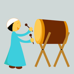 Flat icon of muslim men activities. praying, ramadan kareem, eid mubarak. - Vector
