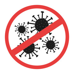 Isolated stop sign with a virus icon on a white background. Red ban icon for coronavirus infection concept.