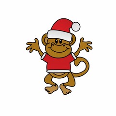 Illustration of Monkeys Wear Santa Claus Clothes Cartoon, Cute Funny Character, Flat Design