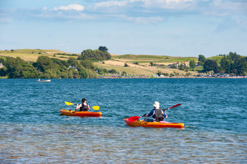 Kayaking and canoeing on scenic Lake Lough Rea in the town of Loughrea in County Galway, Ireland