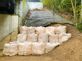 Fototapeta na wymiar Slope collapse due to heavy rain in Japan.