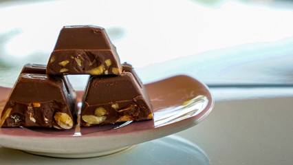 chocolate cake with ice cream on a background