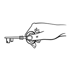 Human Hand Holding Keys. Black and White Vector Illustration Graphic