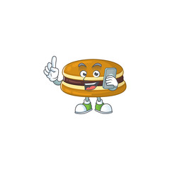 A sweet dorayaki cartoon design style speaking on phone