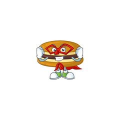 A picture of dorayaki dressed as a Super hero cartoon character